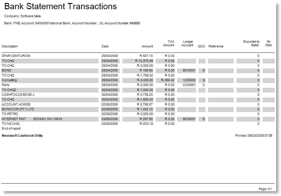 Print Transactions