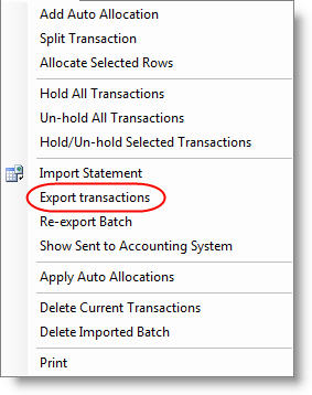 Export transactions